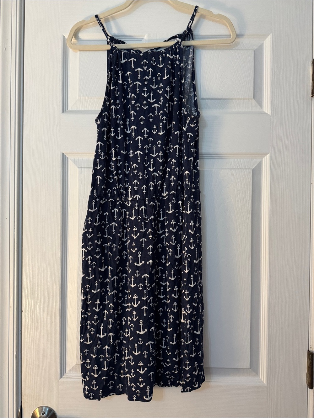 Old Navy Navy and White Anchor-Print Midi Dress